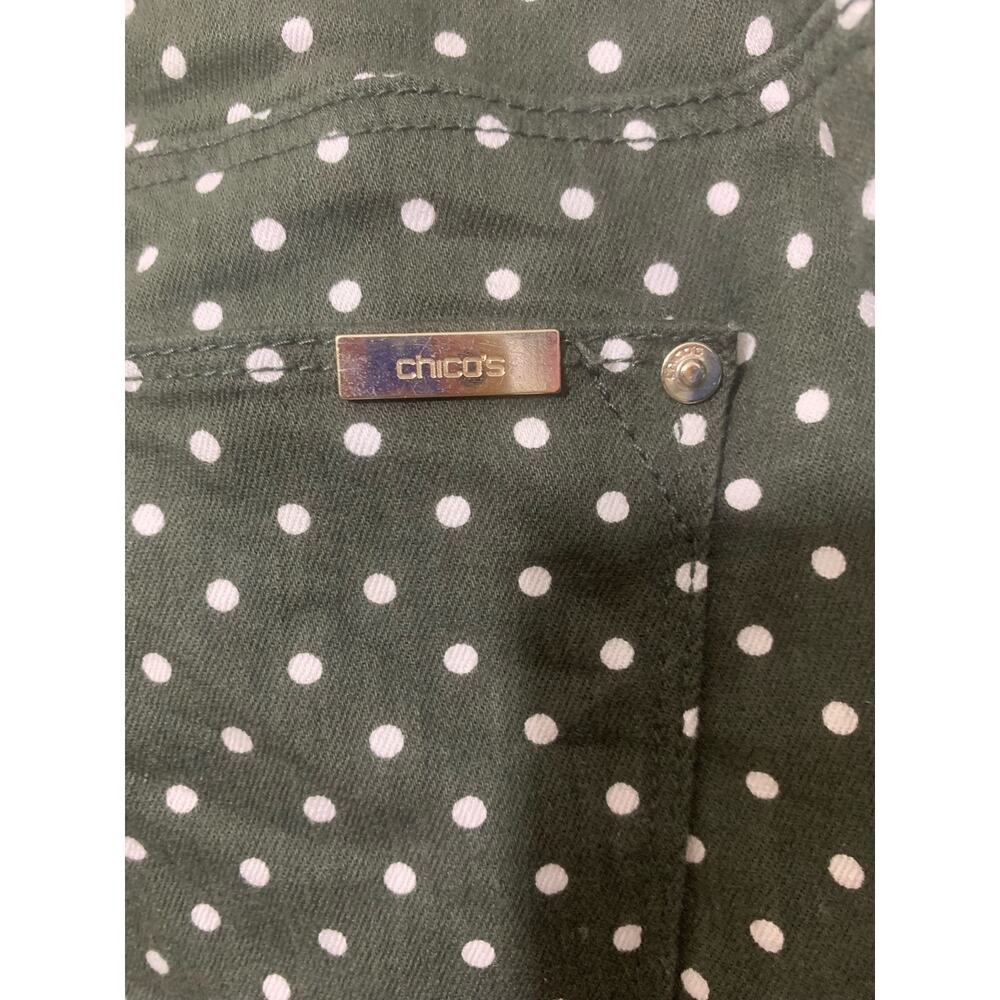 Chico's So Slimming Army Green Girlfriend Polka Dot Ankle Stretch Jeans‎ sz 2=12 - Picture 8 of 8